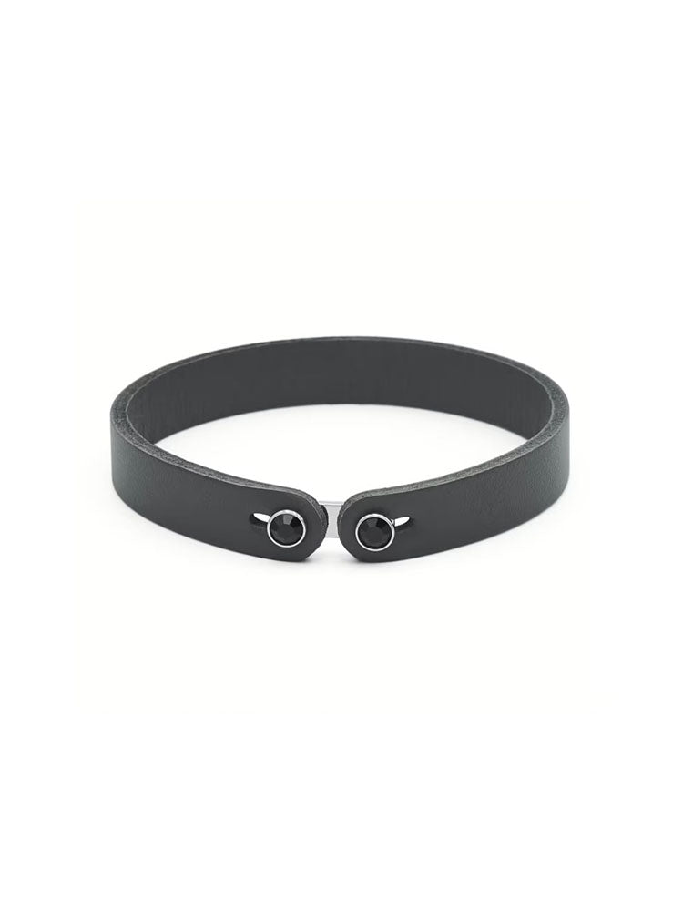 BRACCIALE UOMO IN PELLE GRIGIA CHIUSURA IN ACCIAIO CON CRISTALLO NERO COLLEZIONE INK BROSWAY