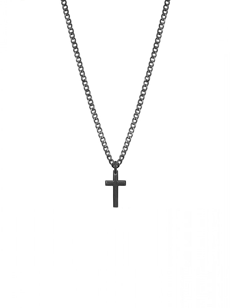 COLLANA UOMO INK, IN ACCIAIO COLOR GUN CON CROCE BROSWAY