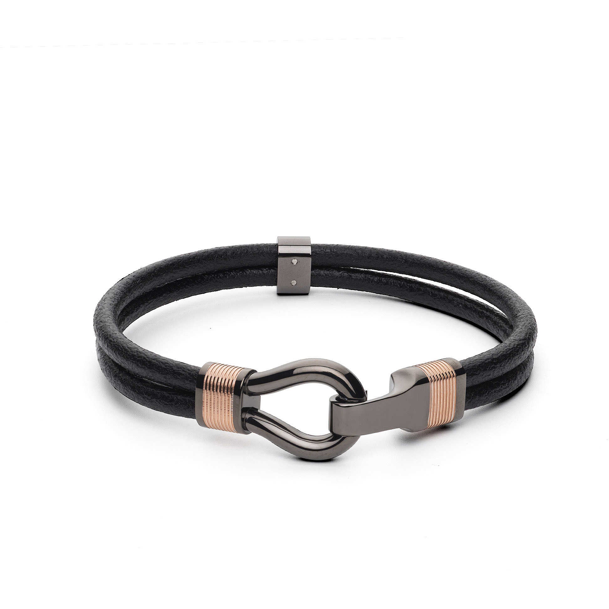 BRACCIALE UOMO CLINT, IN PELLE NERA, ACCIAIO E PVD CANNA DI FUCILE BROSWAY