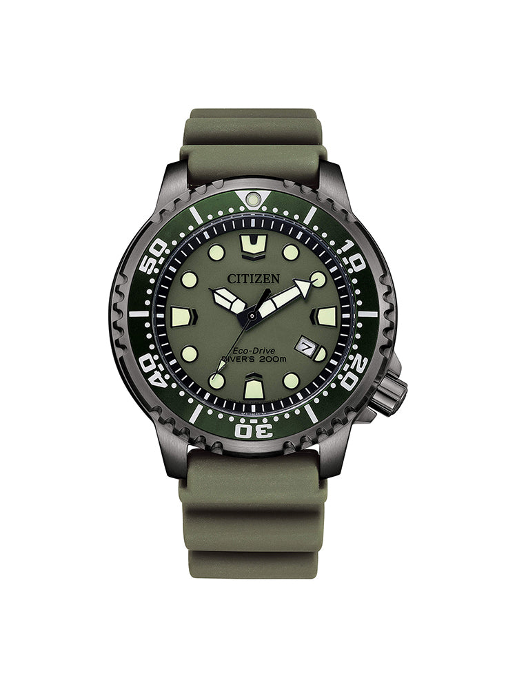 OROLOGIO UOMO DIVER'S ECO DRIVE 200 MT SOLO TEMPO IN CAUCIU' VERDE MILITARE CITIZEN