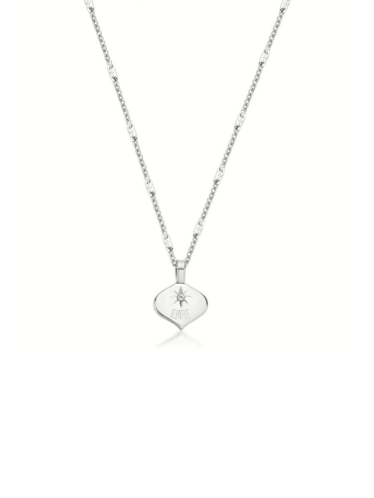 COLLANA DONNA IN ACCIAIO PENDENTE CENTRALE CON INCISO LIFE E CRISTALLO COLLEZIONE ESSENTIAL BROSWAY