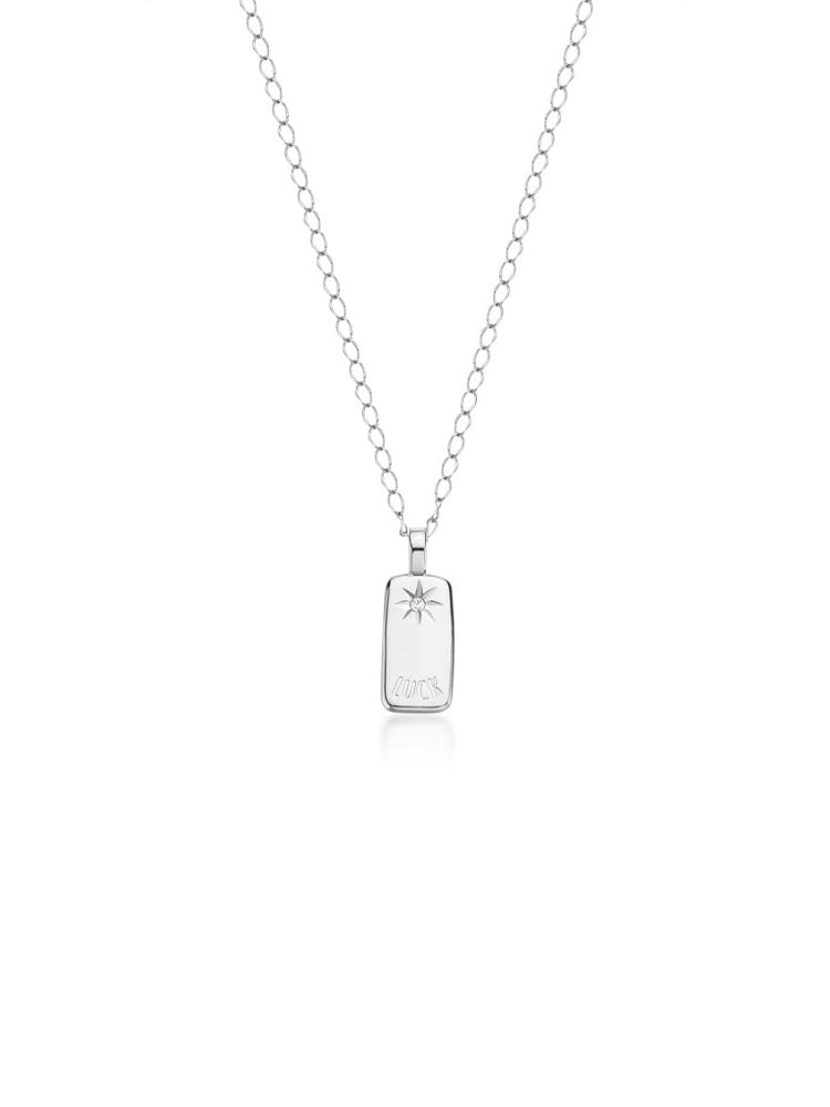 COLLANA DONNA IN ACCIAIO ESSENTIAL PENDENTE CENTRALE CON INCISIONE LUCK E CRISTALLO BROSWAY