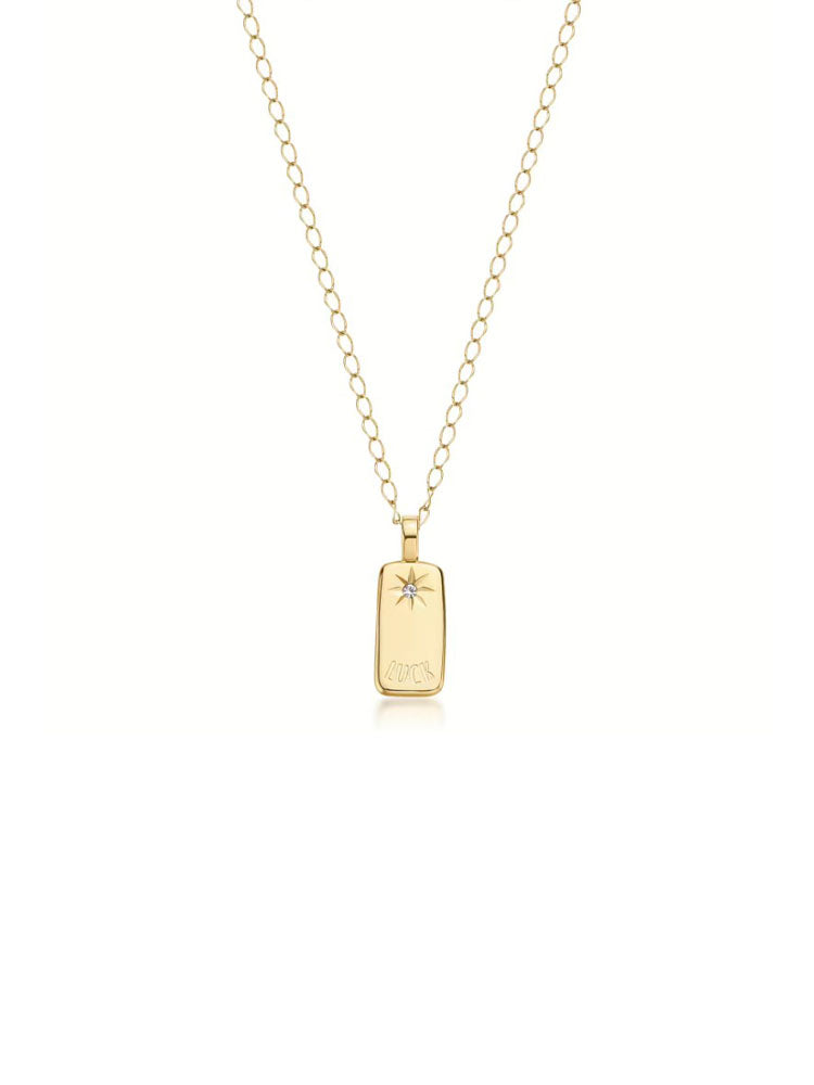 COLLANA DONNA IN ACCIAIO A CATENA CON PIASTRINA CENTRALE SCRITTA LUCK E CRISTALLO FINITURA ORO COLLEZIONE ESSENTIAL BROSWAY