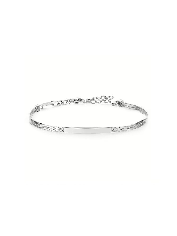 BRACCIALE DONNA IN ACCIAIO MAGLIA SNAKE E TARGHETTA CENTRALE COLLEZIONE ESSENTIAL BROSWAY