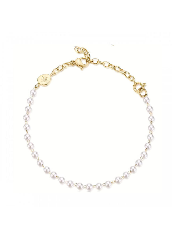 BRACCIALE DONNA IN ACCIAIO CON PERLE DI CONCHIGLIA FINITURA ORO COLLEZIONE ESSENTIAL BROSWAY