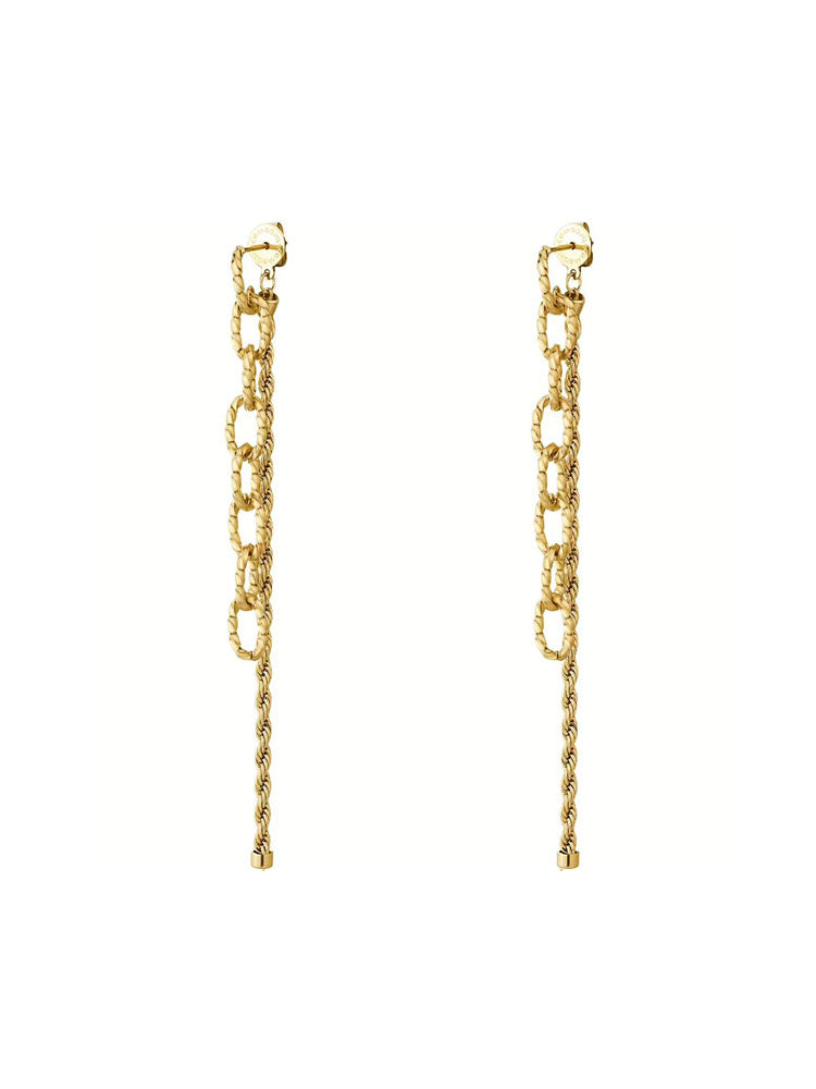 ORECCHINI DONNA IN ACCIAIO PENDENTI A CATENA E TORCHON FINITURA ORO COLLEZIONE ESSENTIAL BROSWAY