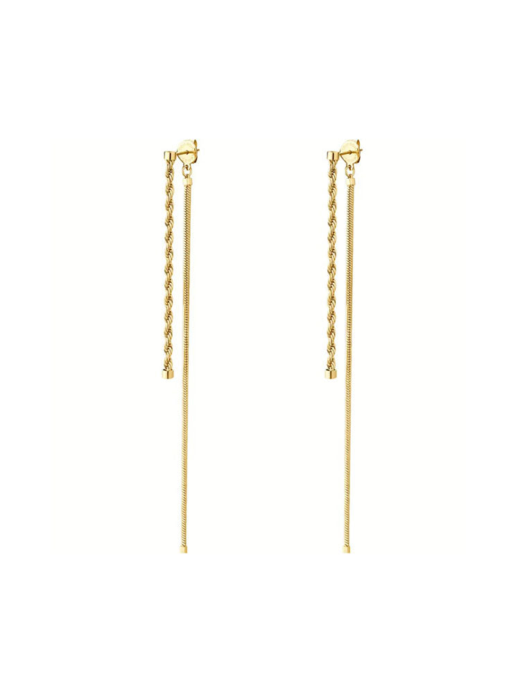 ORECCHINI DONNA IN ACCIAIO PENDENTI TORCHON E SNAKE  FINITURA ORO COLLEZIONE ESSENTIAL BROSWAY