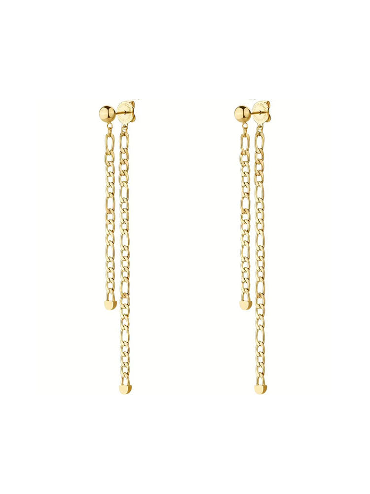 ORECCHINI DONNA IN ACCIAIO PENDENTI A CATENA GRUMETTA FINITURA ORO COLLEZIONE ESSENTIAL BROSWAY