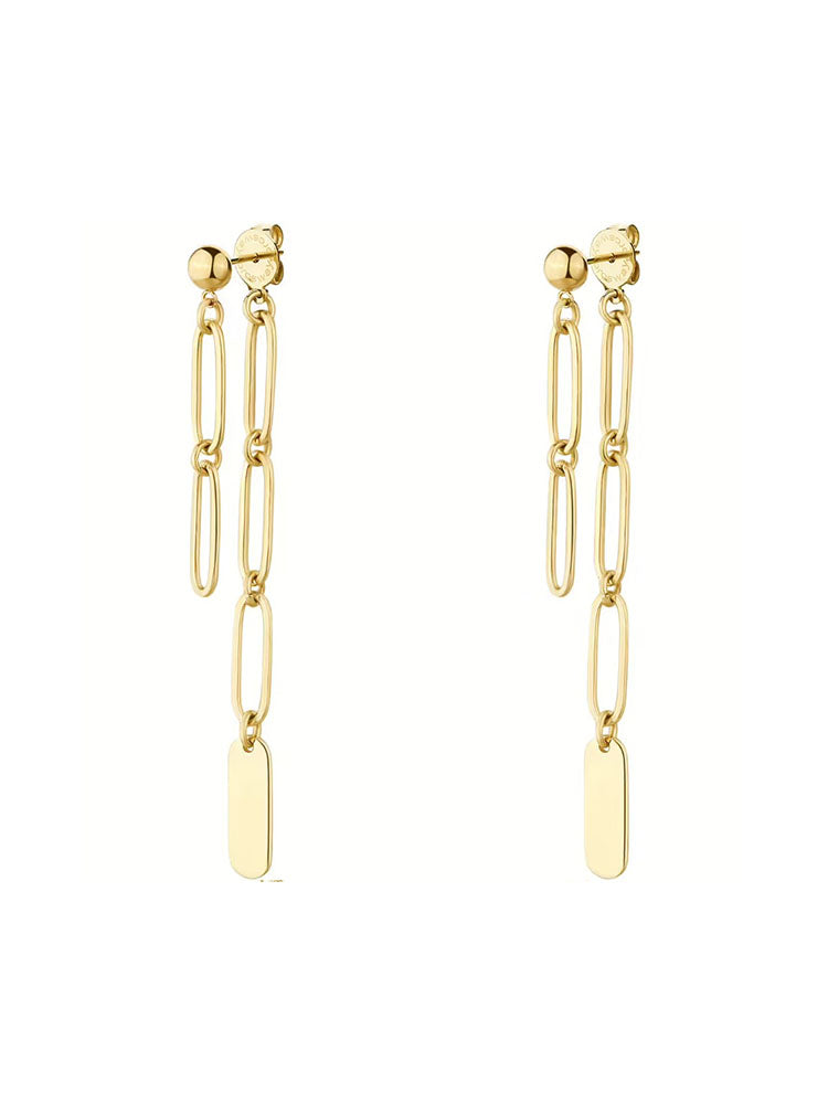 ORECCHINI DONNA IN ACCIAIO PENDENTI A CATENA FINITURA ORO COLLEZIONE ESSENTIAL BROSWAY