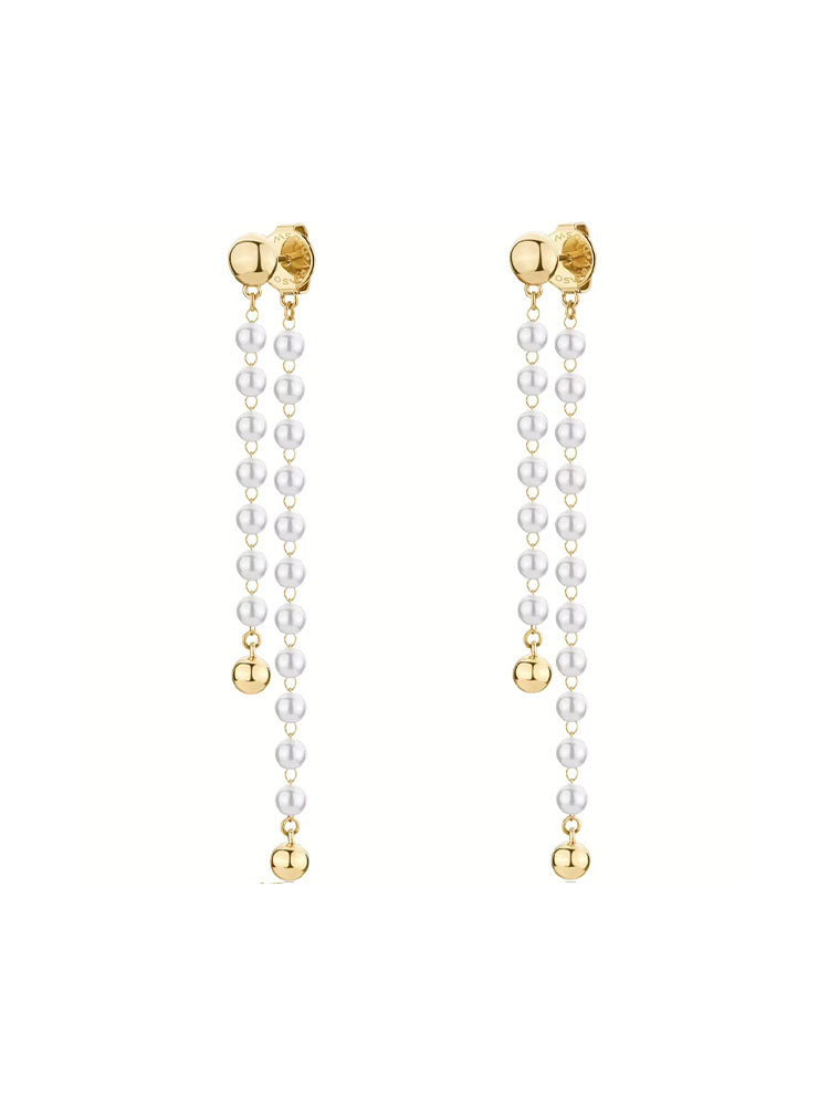 ORECCHINI DONNA IN ACCIAIO PENDENTI CON PERLE FINITURA ORO COLLEZIONE ESSENTIAL BROSWAY
