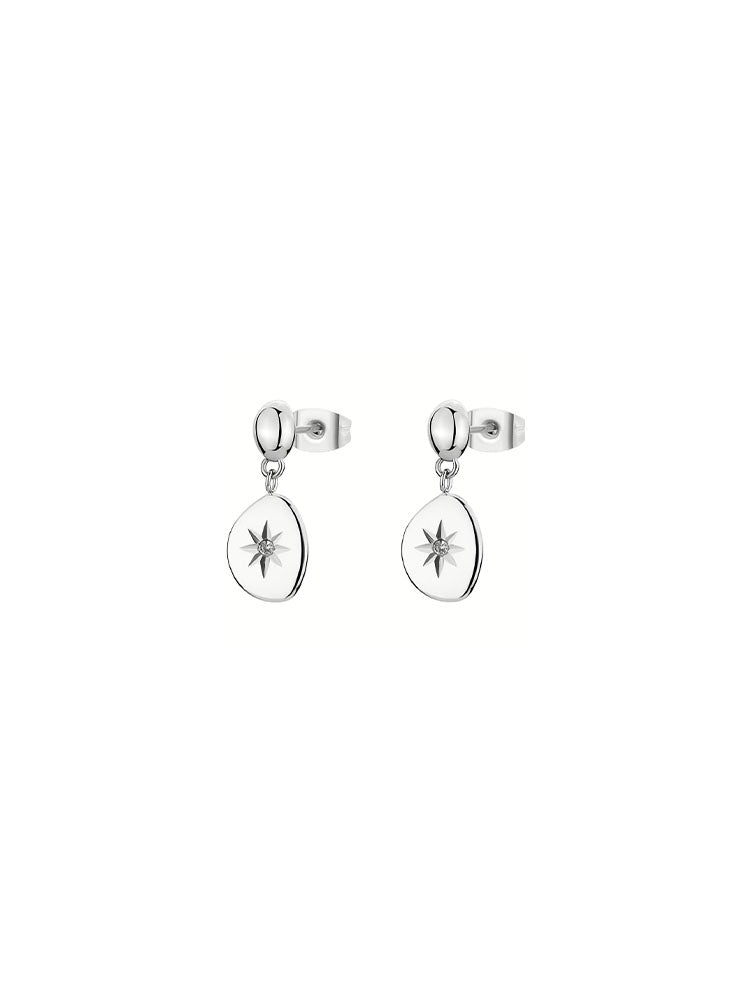 ORECCHINI DONNA IN ACCIAIO CON PIASTRINE PENDENTI E CRISTALLI COLLEZIONE ESSENTIAL BROSWAY