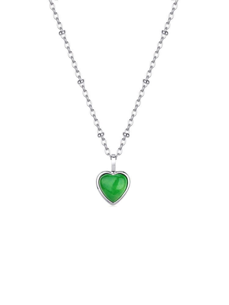 COLLANA DONNA IN ACCIAIO CON PENDENTE A CUORE IN GIADA VERDE BROSWAY