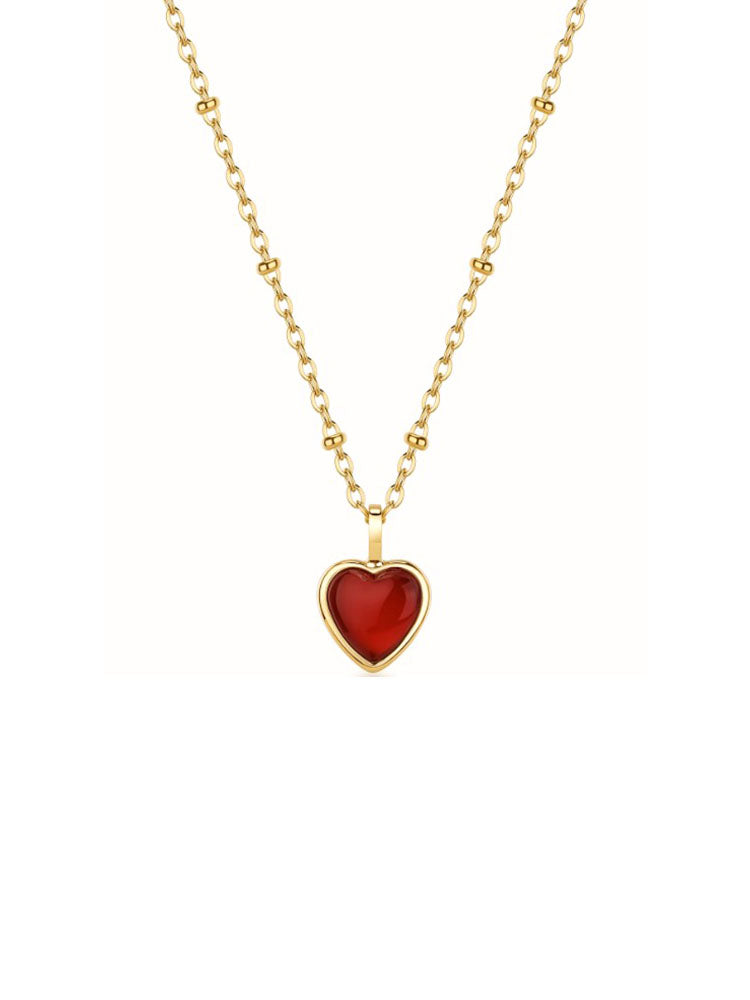 COLLANA DONNA IN ACCIAIO DORATO CON CUORE PENDENTE IN AGATA ROSSA BROSWAY