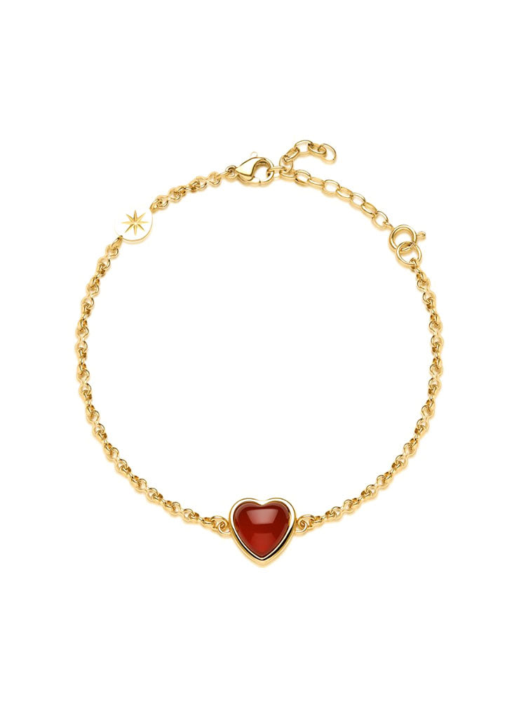 BRACCIALE DONNA IN ACCIAIO DORATO CON CUORE CENTRALE IN AGATA ROSSA BROSWAY