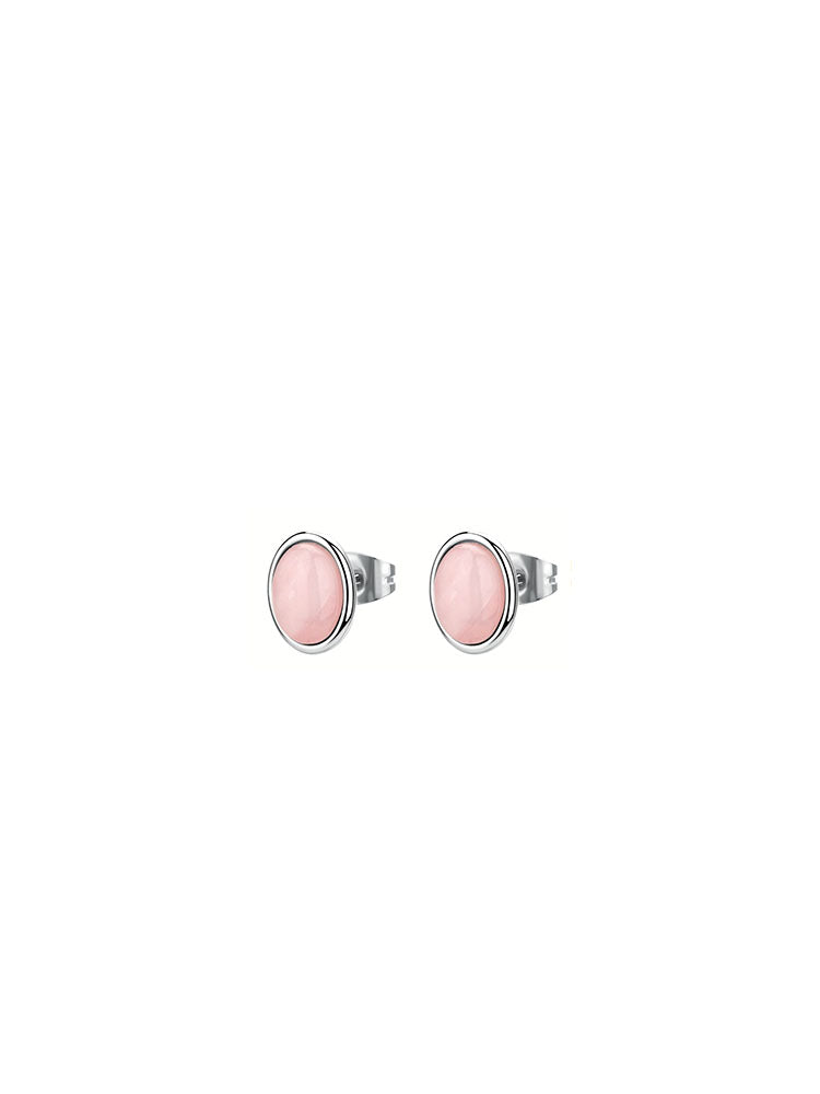 ORECCHINI DONNA IN ACCIAIO A LOBO OVALI CON QUARZO ROSA BROSWAY
