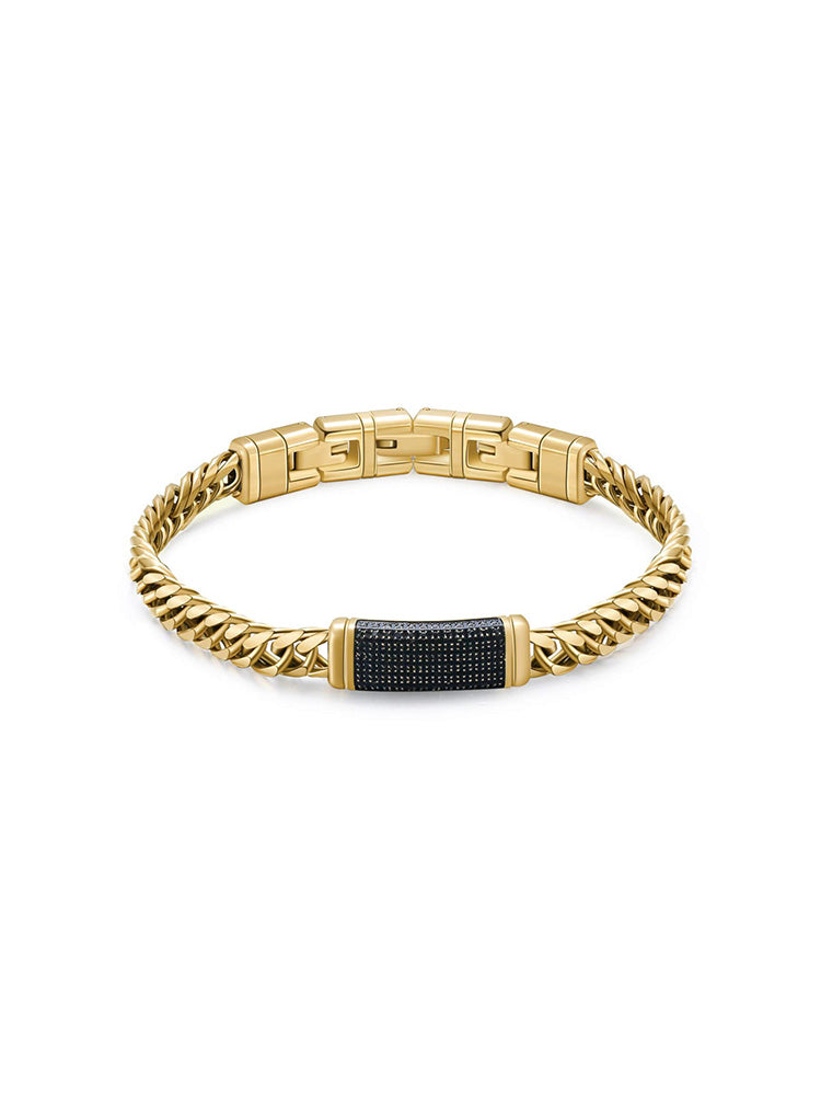 BRACCIALE UOMO NAXOS, CATENA GRUMETTA IN ACCIAIO ORO E CUBIC ZIRCONIA BLACK BROSWAY