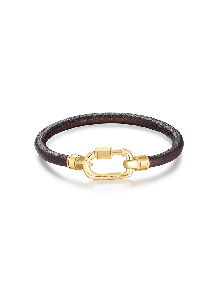BRACCIALE UOMO NAXOS, IN PELLE MARRONE E DETTAGLI COLOR ORO BROSWAY