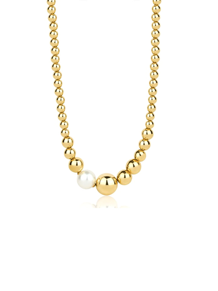 COLLANA DONNA GIROCOLLO PERFECT IN ACCIAIO COLOR ORO GIALLO CON PERLA DI CONCHIGLIA BROSWAY