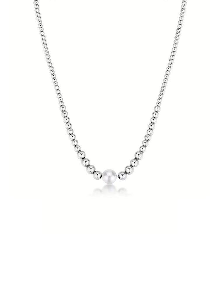 COLLANA DONNA IN ACCIAIO CON SFERE E PERLA CENTRALE COLLEZIONE PERFECT BROSWAY