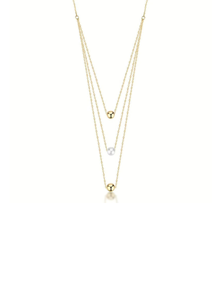 COLLANA DONNA IN ACCIAIO A TRE FILI CON SFERE CENTRALI E PERLA FINITURA ORO COLLEZIONE PERFECT BROSWAY