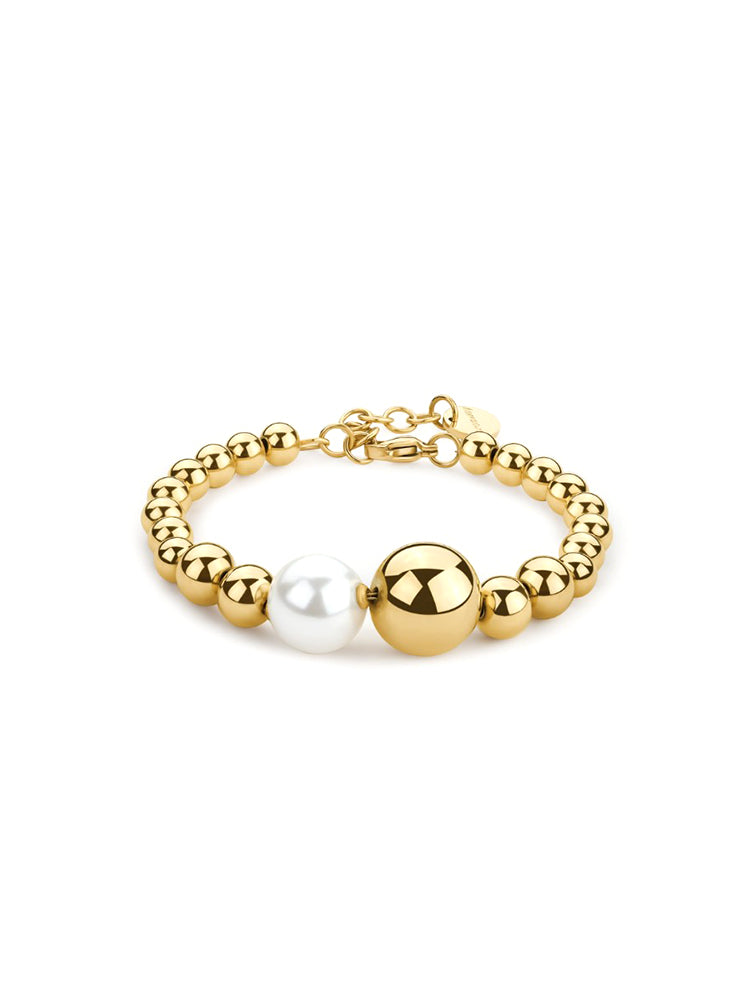 BRACCIALE DONNA PERFECT IN ACCIAIO COLOR ORO CON PERLA DI CONCHIGLIA GIALLO BROSWAY