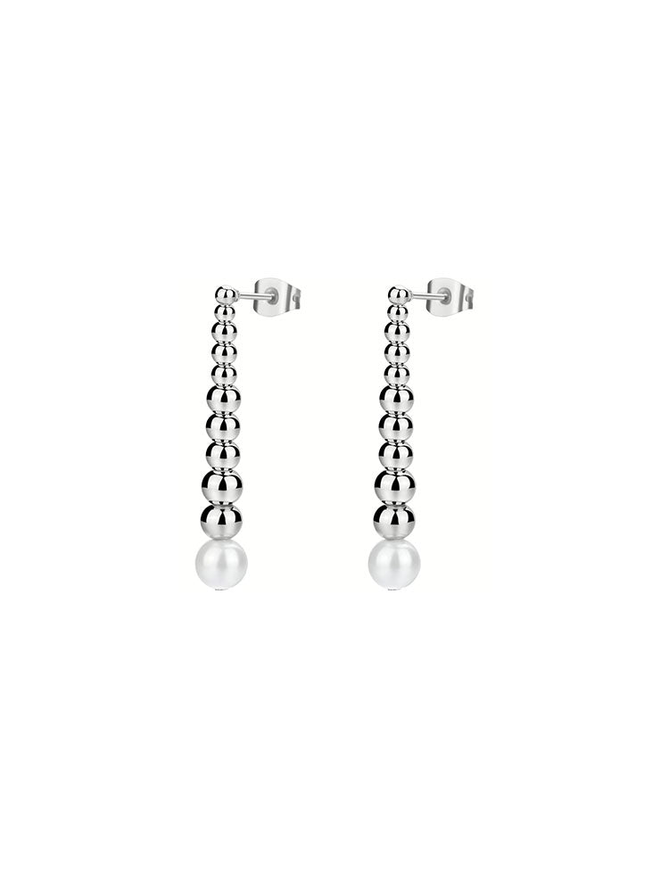 ORECCHINI DONNA IN ACCIAIO PENDENTI CON SFERE E PERLE COLLEZIONE PERFECT BROSWAY