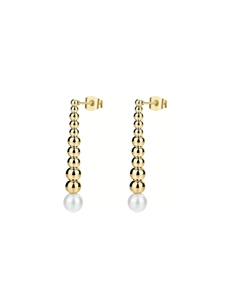 ORECCHINI DONNA IN ACCIAIO PENDENTI CON SFERE E PERLA FINITURA ORO COLLEZIONE PERFECT BROSWAY