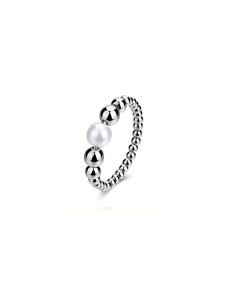 ANELLO DONNA IN ACCIAIO CON SFERE E PERLA CENTRALE COLLEZIONE PERFECT MISURA 14 BROSWAY