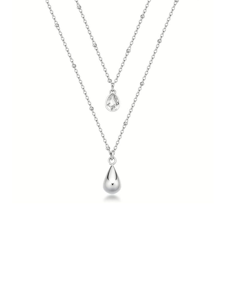 COLLANA DONNA IN ACCIAIO COLLEZIONE PERFECT DOPPIO FILO CON PENDENTE A GOCCIA E CRISTALLO BROSWAY