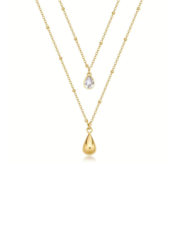 COLLANA DONNA IN ACCIAIO COLLEZIONE PERFECT DORATA DOPPIO FILO CON PENDENTE A GOCCIA E CRISTALLO BROSWAY