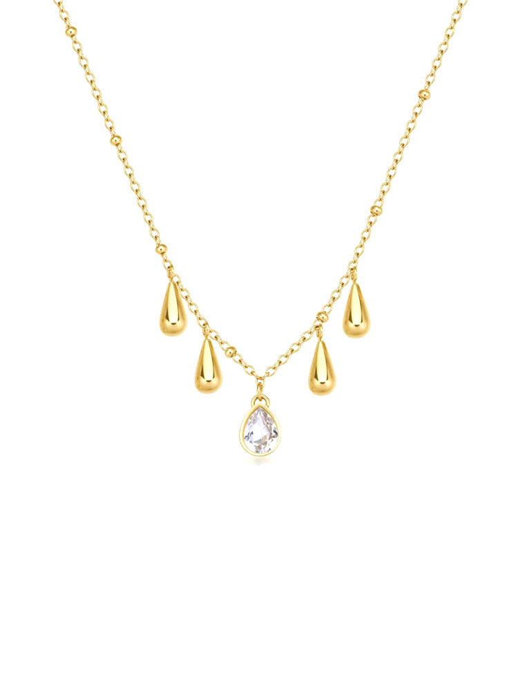COLLANA DONNA IN ACCIAIO PERFECT DORATA CON PENDENTI A GOCCIA E ZIRCONE BIANCO BROSWAY