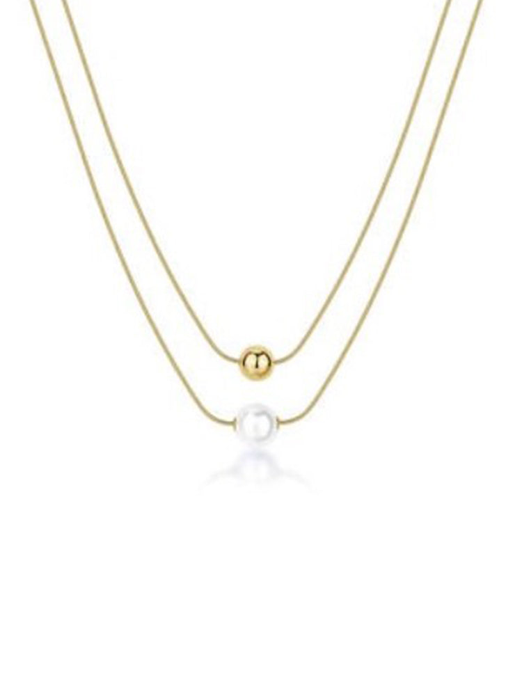 COLLANA DONNA PERFECT IN ACCIAIO DORATO DOPPIO FILO CON PERLA BROSWAY