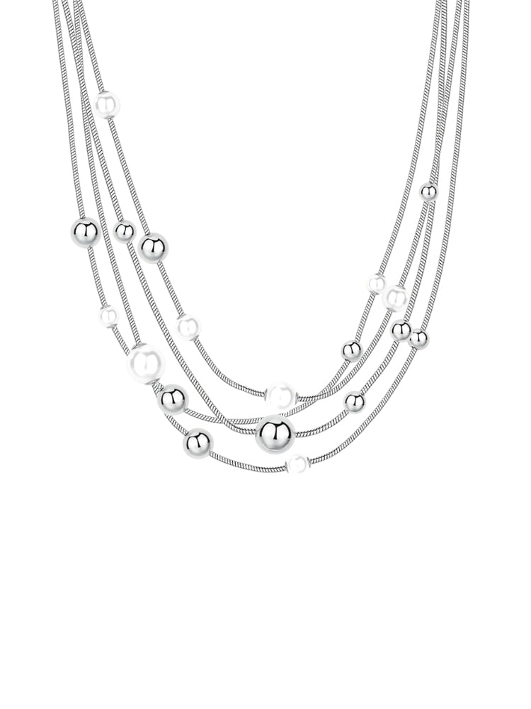 COLLANA DONNA MULTIFILO IN ACCIAIO CON SFERE E PERLE BROSWAY