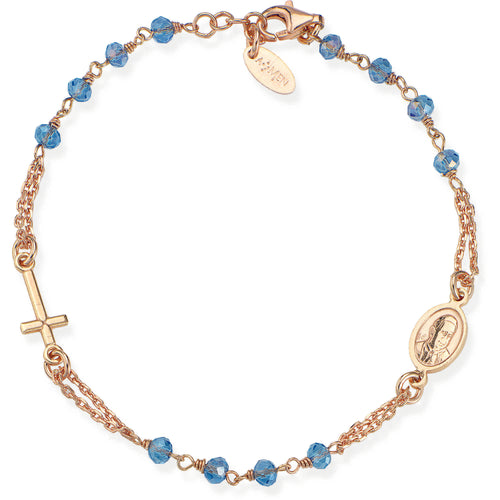 AMEN BRACCIALE ROSARIO ROSATO CON PIETRE AZZURRO CIELO