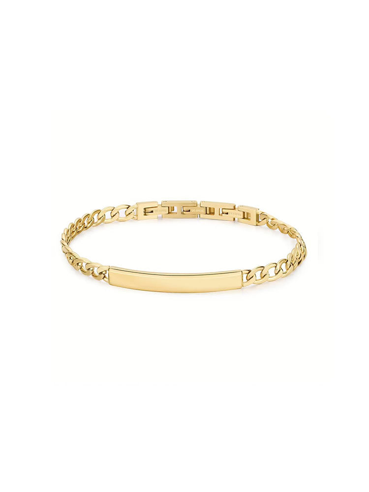 BRACCIALE UOMO IN ACCIAIO A CATENA GRUMETTA CON TARGHETTA CENTRALE FINITURA IN ORO COLLEZIONE RIPTIDE BROSWAY
