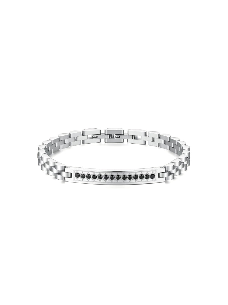 BRACCIALE UOMO IN ACCIAIO CON TARGHETTA CENTRALE CON ZIRCONI NERI BROSWAY