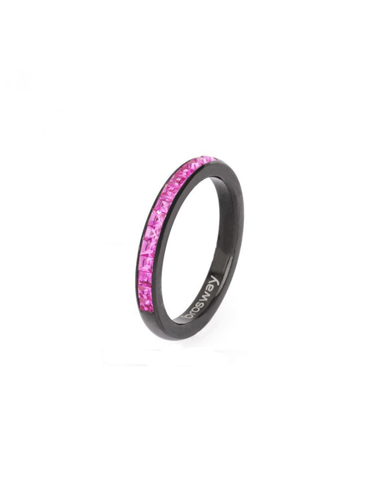 ANELLO DONNA TRING, FEMMINILITA', NERO CON PAVE' DI SWAROVSKI FUCSIA MIS14 BROSWAY