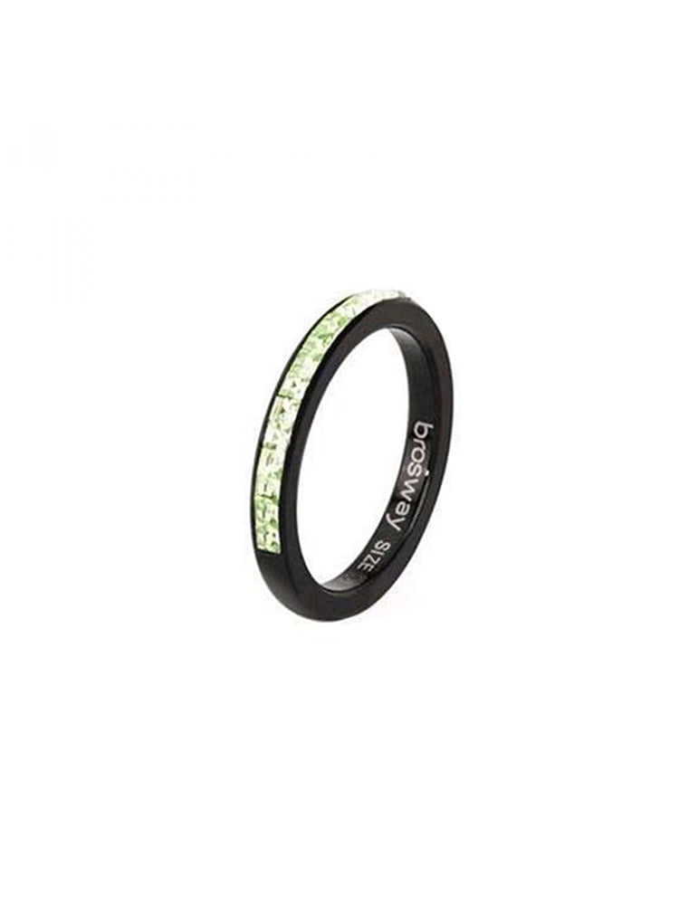 ANELLO DONNA TRING, EQUILIBRIO, NERO CON PAVE' DI SWAROVSKI VERDI MIS18 BROSWAY