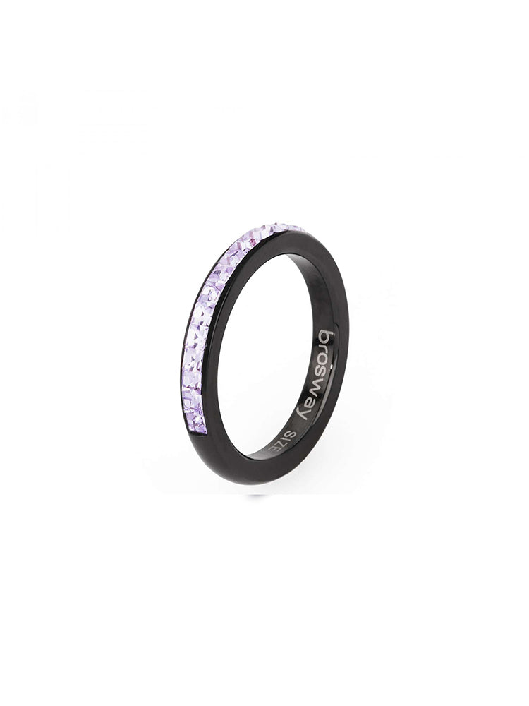 ANELLO DONNA TRING, SPIRITUALITA', NERO CON PAVE' DI SWAROVSKI VIOLA, MIS18 BROSWAY