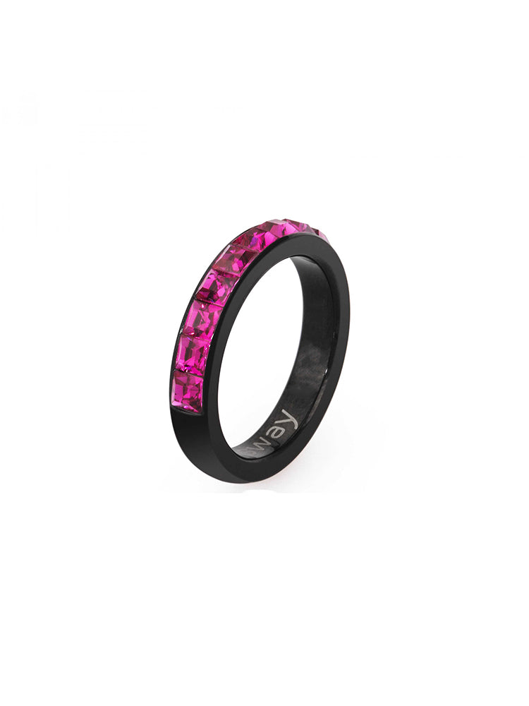 ANELLO DONNA TRING, PERFEZIONE, NERO CON PAVE' DI SWAROVSKI FUCSIA MIS16 BROSWAY