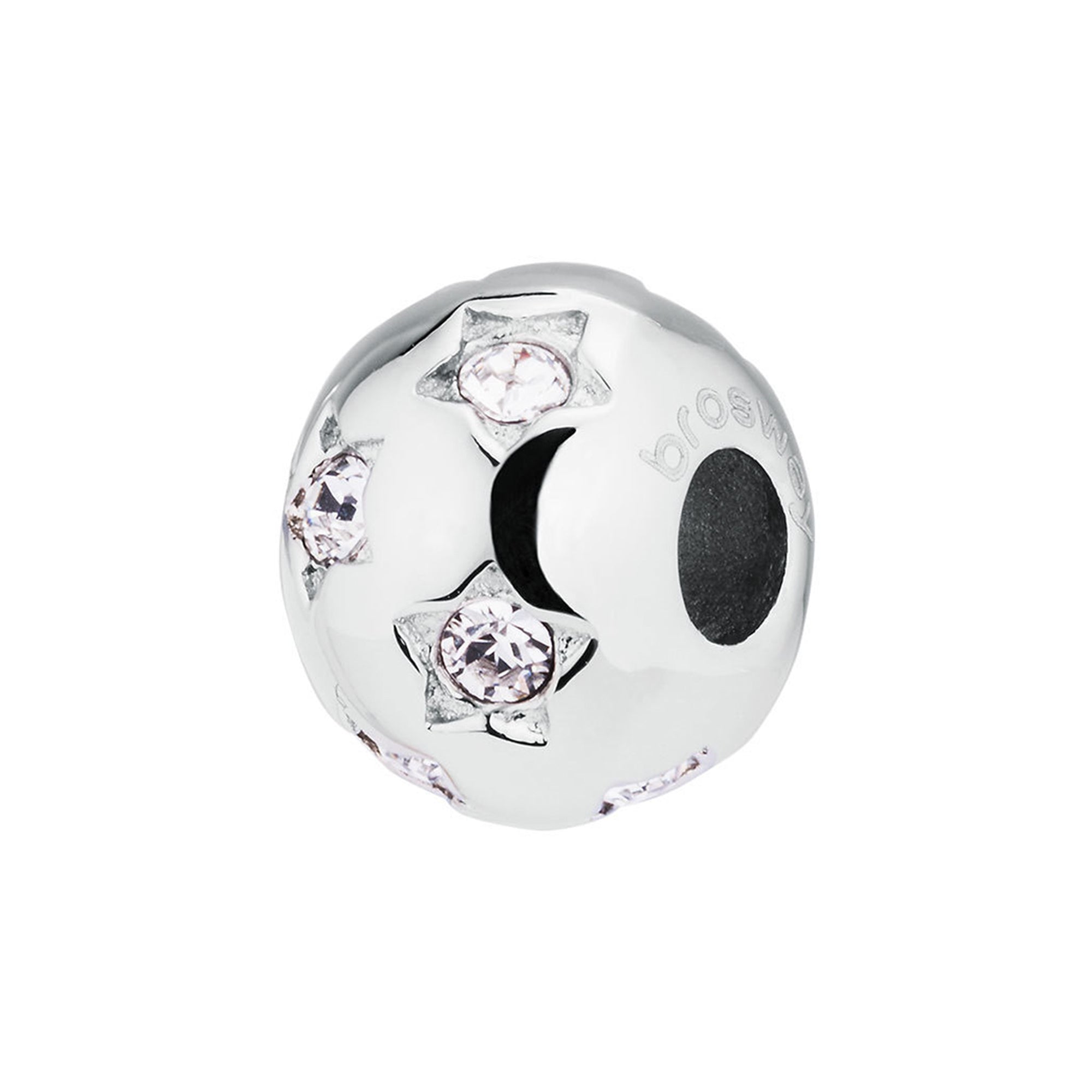 CHARM DONNA TRES JOLIE, SFERA COLOR RODIO CON STELLE SWAROVSKI BROSWAY