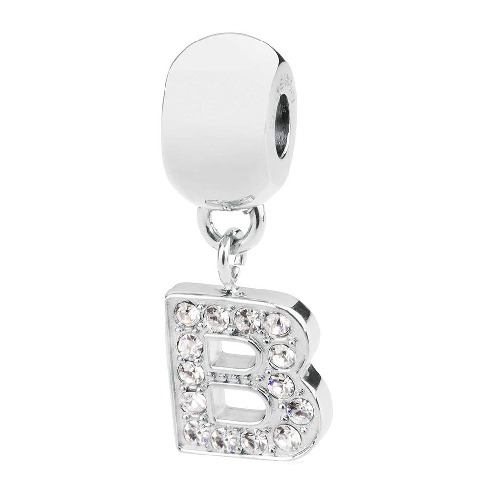 CHARM DONNA TRES JOLIE MINI, LETTERA B, COLOR RODIO, CON SWAROVSKI BROSWAY