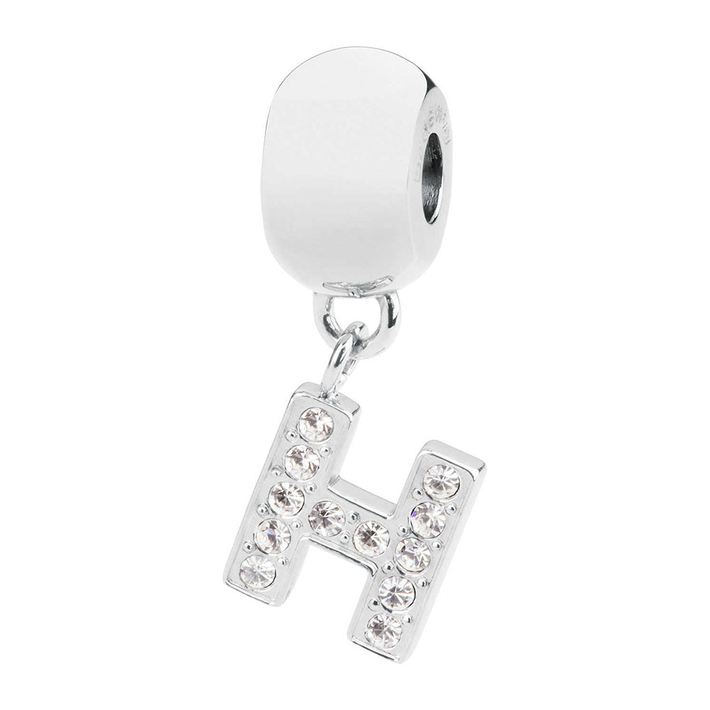 CHARM DONNA TRES JOLIE MINI, LETTERA H, COLOR RODIO, CON SWAROVSKI BROSWAY