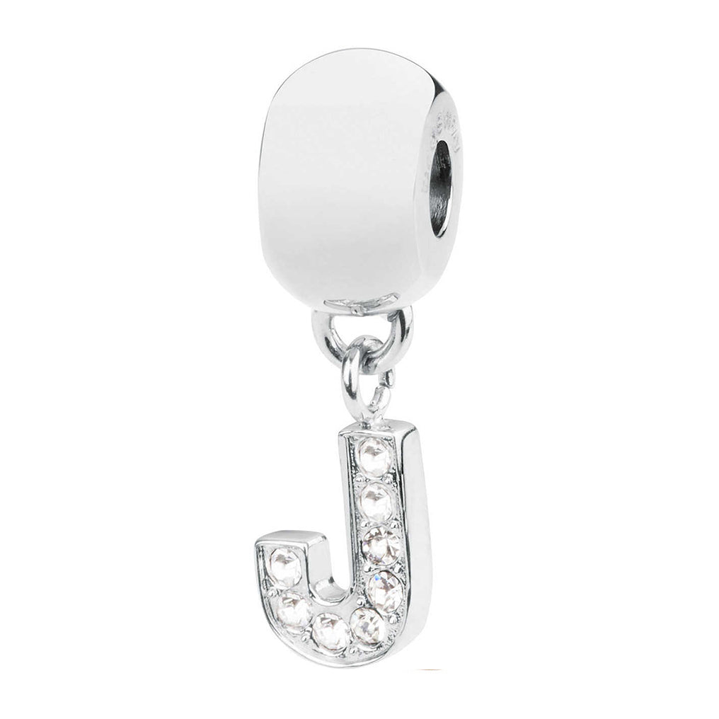 CHARM DONNA TRES JOLIE MINI, LETTERA J, COLOR RODIO, CON SWAROVSKI BROSWAY