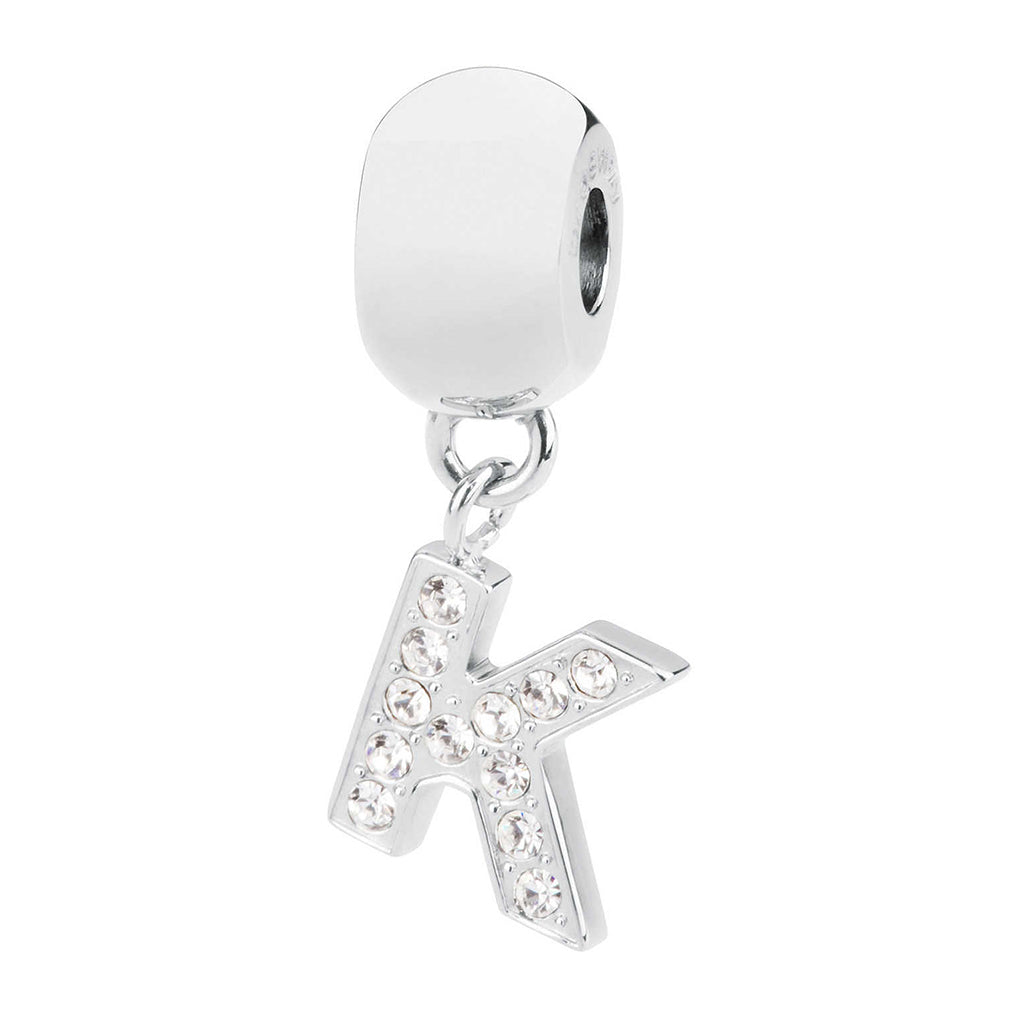 CHARM DONNA TRES JOLIE MINI, LETTERA K, COLOR RODIO, CON SWAROVSKI BROSWAY