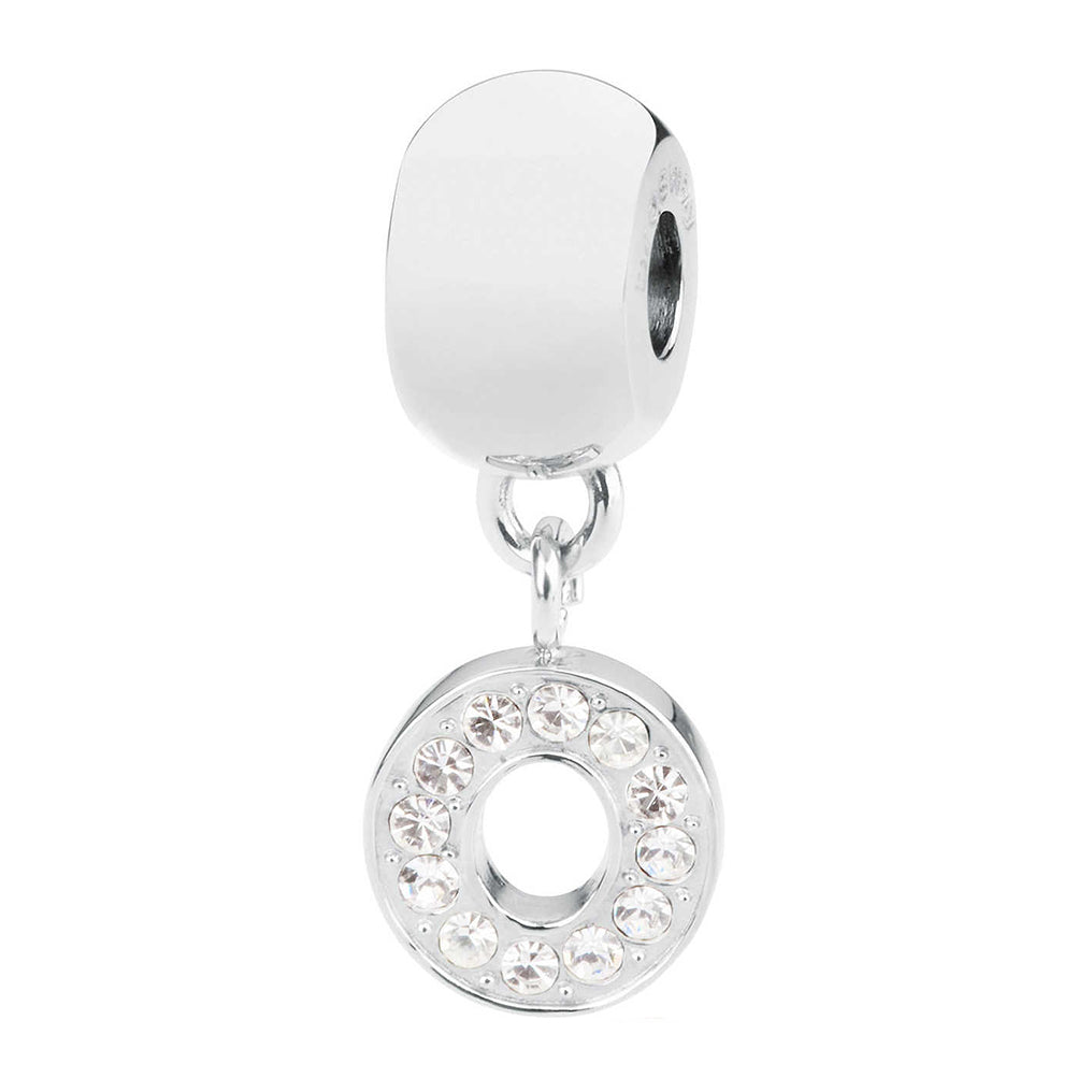 CHARM DONNA TRES JOLIE MINI, LETTERA O, COLOR RODIO, CON SWAROVSKI BROSWAY
