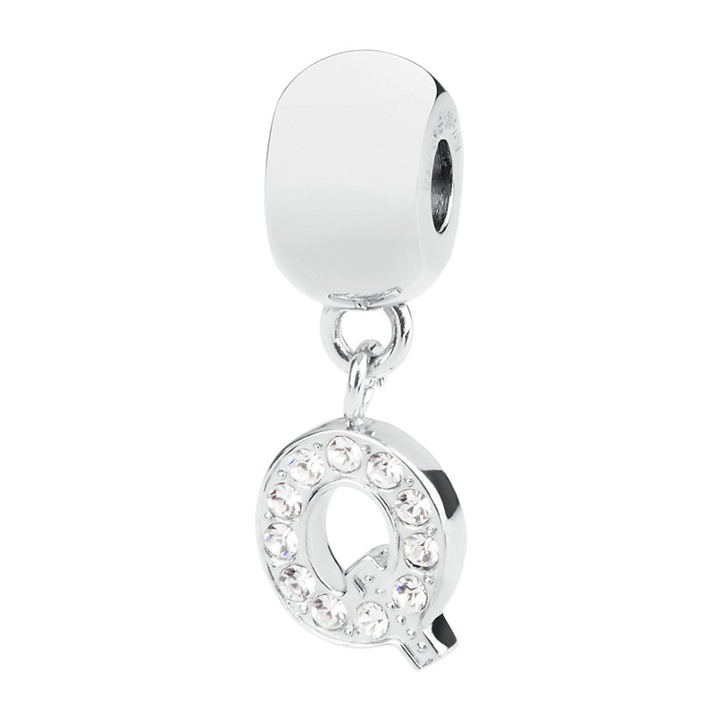 CHARM DONNA TRES JOLIE MINI, LETTERA Q, COLOR RODIO, CON SWAROVSKI BROSWAY