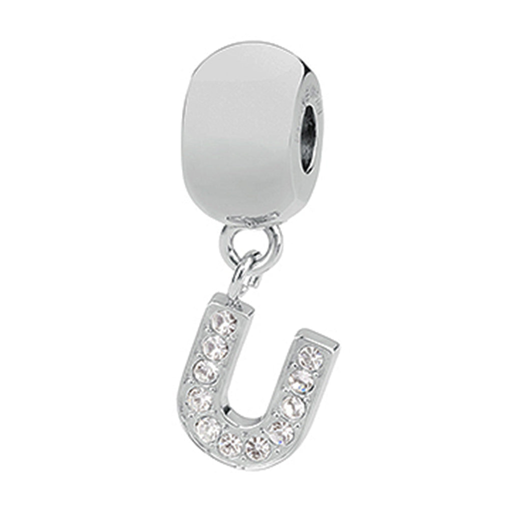 CHARM DONNA TRES JOLIE MINI, LETTERA U, COLOR RODIO, CON SWAROVSKI BROSWAY