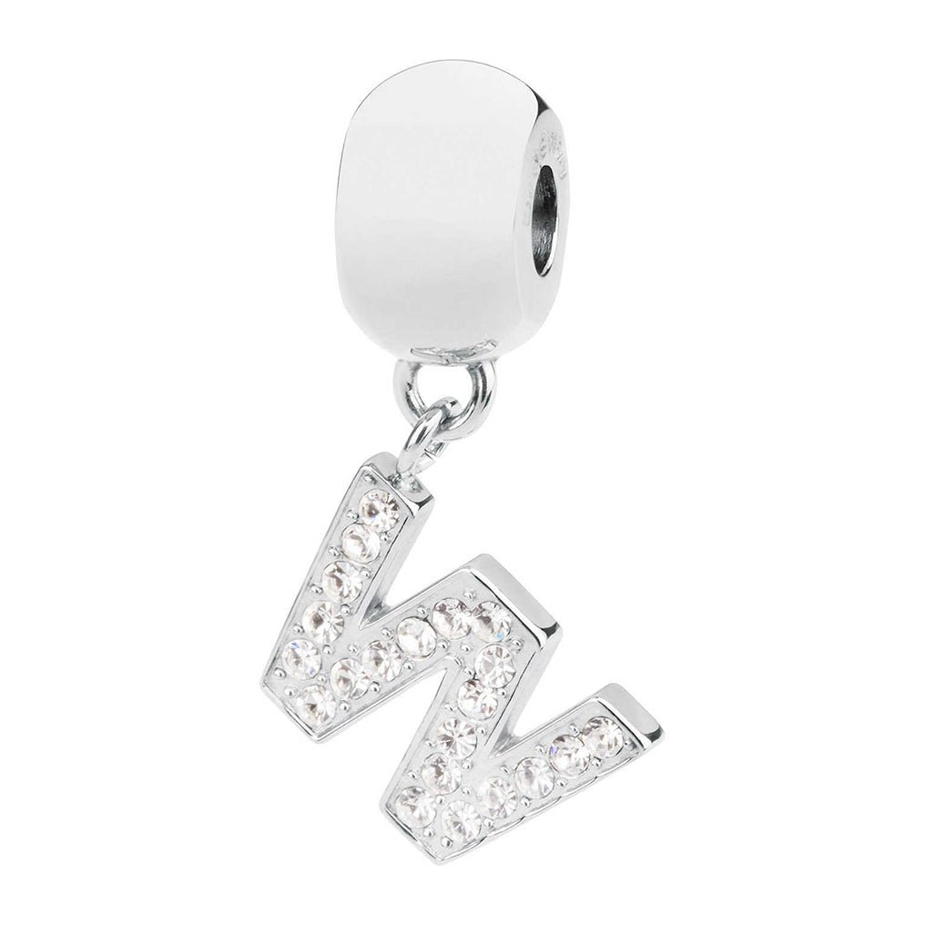 CHARM DONNA TRES JOLIE MINI, LETTERA W, COLOR RODIO, CON SWAROVSKI BROSWAY
