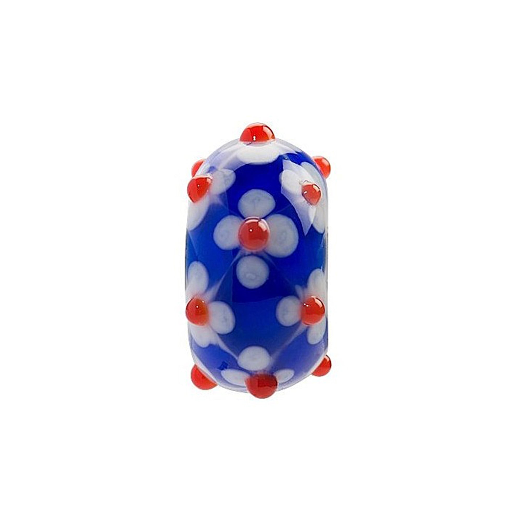CHARM DONNA TRES JOLIE MINI, VETRO BLU CON FIORI BIANCHI BROSWAY